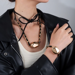 Set Collana Choker e Bracciale in Lega e Flanella con Fiocco Metallo Irregolare Oro Argento Gioielli Donna Regalo Festa