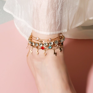 Tobillera Multicapa de Aleación de Oro y Hierro Bohemio Con Rayos Diamantes de Imitación Perlas Artificiales Joyería para Mujer Vacaciones Playa