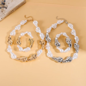 Parures de bijoux en perles baroques avec perles métalliques dorées et argentées