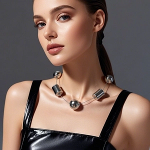 Γεωμετρικό Κολιέ Choker με Μεγάλες Πλαστικές Χάντρες Μινιμαλιστική Αλυσίδα Κλείδας Επιχρυσωμένη Ασημένια Γυναικεία Κοσμήματα Δώρο Πάρτι