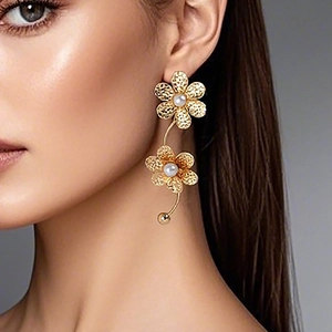 Übertriebene Goldene Blumen Ohrstecker Für Damen Vintage Hohle Metall Florale Ohrhänger Mit Künstlicher Perle Edelstahl Stift Schmuck