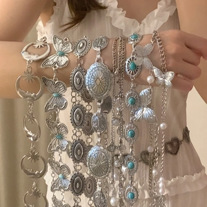 Bohemian gold metal waist chain with moon star charms and turquoise butterfly details