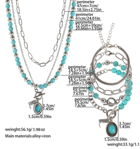 Detailed size specifications for the turquoise layered necklace and bracelet set