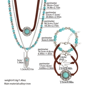 Detailed size specifications for bohemian turquoise necklace and bracelet 6-piece set