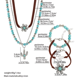 Detailed size specifications for bohemian turquoise necklace and bracelet jewelry set