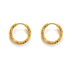 Minimalist 18K gold plated titanium steel hoop earrings with hammered metal texture
