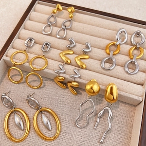 Vintage Roestvrij Staal Tweekleurig Hart Geometrische Oorbellen Voor Vrouwen Mode Goud Zilver Verguld Lange Drop Sieraden Cadeau