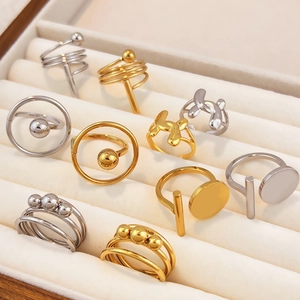 Bague Ouverte Géométrique en Acier Inoxydable pour Femme Plaqué Or 18K Minimaliste Abstrait Spirale Boule Bijoux Réglables