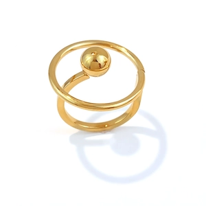 Bague double couche géométrique en or 18 carats avec un détail central de perle en métal