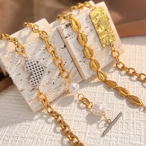 Vintage Edelstahl 18K Gold Vergoldetes Armband Für Damen Mode Muschel Künstliche Perle Herz Anhänger Kette Schmuck Zubehör Geschenk