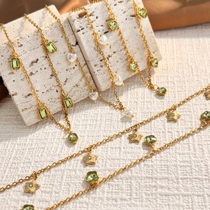 304 Roestvrij Staal Smaragd Strass Hanger Halsketting Vintage Ster Hart Kunstparel Goud Choker Sieraden Voor Dames