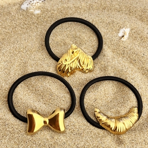 Corde à Cheveux en Métal en Acier Inoxydable pour Femme Nœud Papillon Cœur Croissant Géométrique Élastique Anneau Cheveux