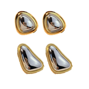 Polierte geometrische Edelstahl Ohrstecker mit goldener und silberner zweifarbiger Optik