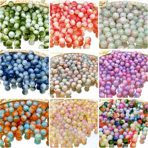 Perles en Verre Craquelé pour la Fabrication de Bijoux Perles Rondes en Vrac Dégradées pour Bracelets Colliers DIY