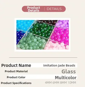 Detail view of colorful 8mm faux jade glass beads for DIY jewelry making in various sizes