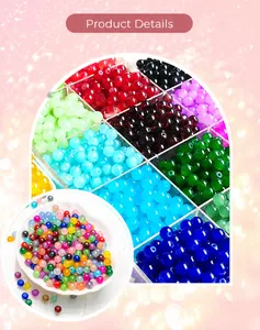 Macro view of colorful 8mm round beads with center holes for DIY jewelry making