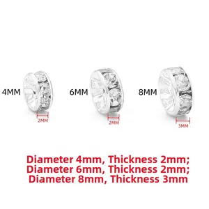 Silver crystal rondelle spacer beads in 4mm, 6mm, and 8mm sizes for DIY jewelry making