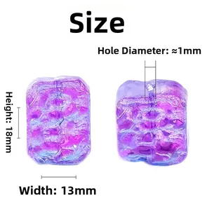 Macro shot of 13x18mm translucent blue-purple glass flower bead with size details
