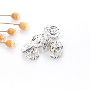 Silver rondelle spacer beads with crystals for DIY jewelry making and bracelets