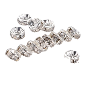 Silver plated rhinestone spacer beads for DIY jewelry making and bracelet assembly