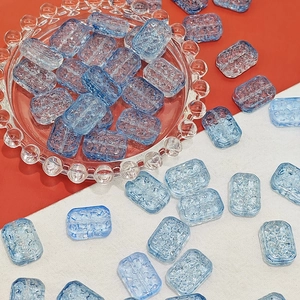 Blue translucent rectangular glass beads with texture for DIY handmade jewelry crafts