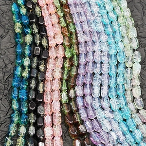 Macro detail of multi-colored faceted rectangular glass beads for DIY jewelry making