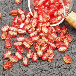 6x10mm red glass beads with gold foil foil inside for DIY jewelry making and crafts