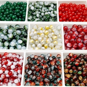 Detailed view of 8-10mm crackled glass beads in nine colors for DIY jewelry making