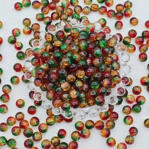 Christmas Lampwork Glass Beads Red Green Gold Multi-color Crackle Round Beads For DIY Jewelry Making Handmade Bracelet Supplies