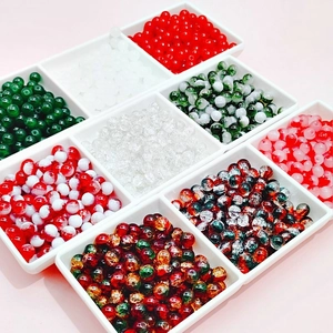 Christmas themed 8/10mm cracked glass beads set in storage box for DIY jewelry making