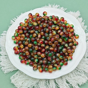 Christmas gradient crackle glass beads in red green yellow for DIY jewelry making