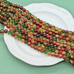 Christmas themed red green and gold crackle glass beads for DIY jewelry making