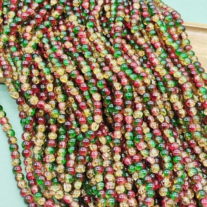 Christmas red, yellow, and green gradient glass beads with crackle texture for DIY jewelry