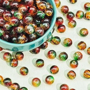 Macro shot of 8mm-10mm crackle glass beads in assorted colors for DIY jewelry making