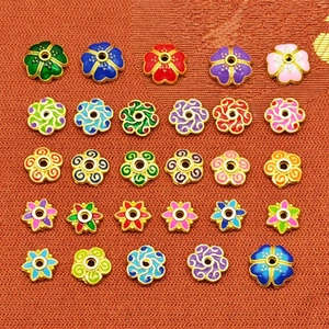 Vintage Alloy Flower Shape Spacer Beads With Enamel Drip Oil Decorative Jewelry Making DIY Crafting Materials Accessories
