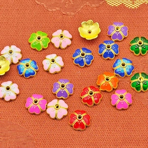 Colorful alloy floral bead spacers for DIY jewelry making with gold-plated edges