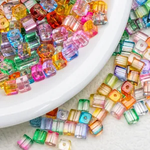 Vibrant 7mm transparent gradient cube glass beads for DIY jewelry making