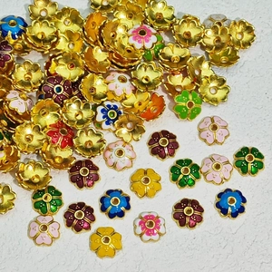 Colorful enamel flower bead caps in alloy gold plating for DIY jewelry making