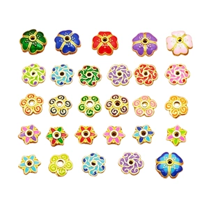 Colorful floral alloy bead caps and spacers for DIY handmade jewelry crafting