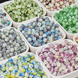 Perle in ceramica dipinte da 8mm a 10mm con trama d'inchiostro per gioielli fai-da-te