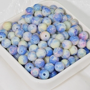 Perle in porcellana lucida con motivo a inchiostro acquerello blu per gioielli fai da te