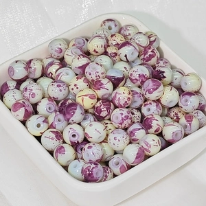 Macro di perline in ceramica da 8mm con schizzi di inchiostro viola per gioielli DIY