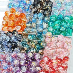 Perle in vetro craquelé 8-10mm con filo dorato per la creazione di gioielli fai-da-te