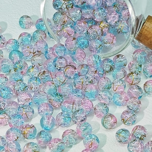 Macro di perle in vetro cracklé blu e rosa 8/10mm con seta dorata per gioielli fai-da-te
