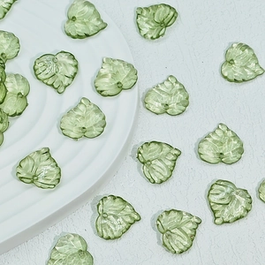 Translucent light green leaf acrylic beads with fine texture for DIY jewelry making