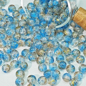 Macro di perle in vetro cracklé blu lago 8-10 mm con foglia d'oro per gioielli fai-da-te