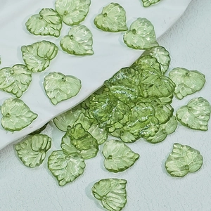 Translucent light green acrylic leaf beads with vein texture for DIY jewelry making