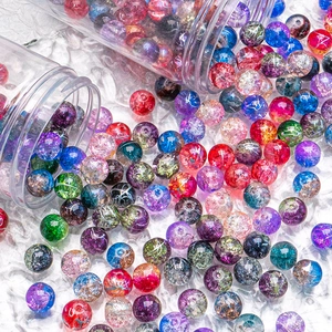 10mm Silver Wire Crackle Glass Beads Round Colorful Ice Shattered Glass Beads For DIY Bracelet Necklace Jewelry Making Handmade Crafts