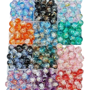 Perline in vetro craquelé 8/10mm multicolore con fili dorati per creazioni fai-da-te