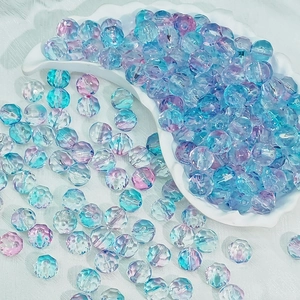 Macro shot of 10mm faceted aurora glass beads with AB coating for DIY jewelry making